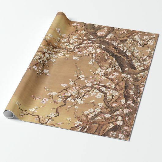 Japanische Vintage Pflaumenblüten im Mondlicht Geschenkpapier (Ungerollt)