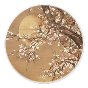 Japanische Vintage Pflaumenblüten im Mondlicht Keramikknauf