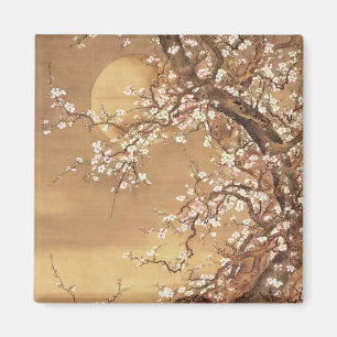 Japanische Vintage Pflaumenblüten im Mondlicht Magnet