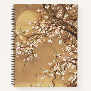 Japanische Vintage Pflaumenblüten im Mondlicht Notizblock