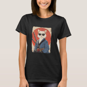 Japanische Vintage-Ukiyo-e-Kunst Samurai-Katze T-Shirt