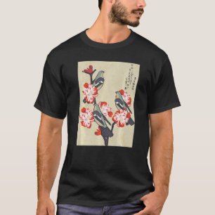 Japanische Vögel auf Pfirsichbaum blühen ästhetisc T-Shirt