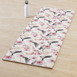Japanische Vögel und Blume Rot und Grau Yogamatte