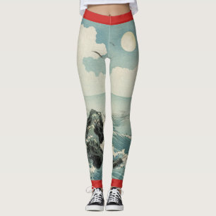 japanische Vollmond-Holzblock-Leggings Leggings