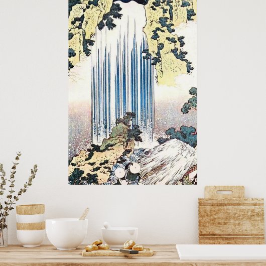 Japanische Wasserfall-Illustration Poster (Küche)