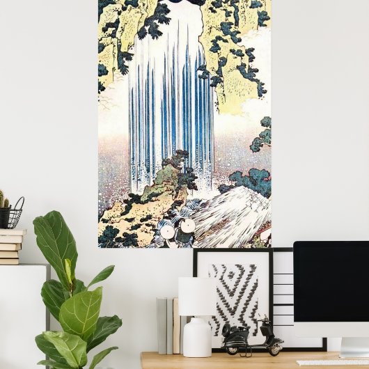 Japanische Wasserfall-Illustration Poster (Heimbüro)
