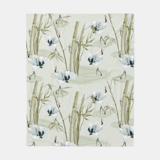 Japanische Wasserfarbe Asiatische Kunst Bambus Vog Fleecedecke (Vorderseite)