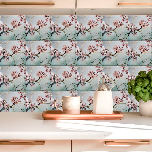 Japanische Wasserfarbe Cherry Blossom Kintsugi Fliese