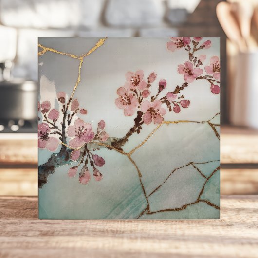 Japanische Wasserfarbe Cherry Blossom Kintsugi Fliese