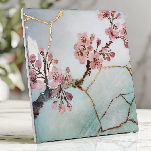 Japanische Wasserfarbe Cherry Blossom Kintsugi Fliese