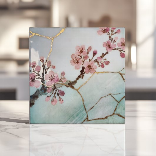 Japanische Wasserfarbe Cherry Blossom Kintsugi Fliese
