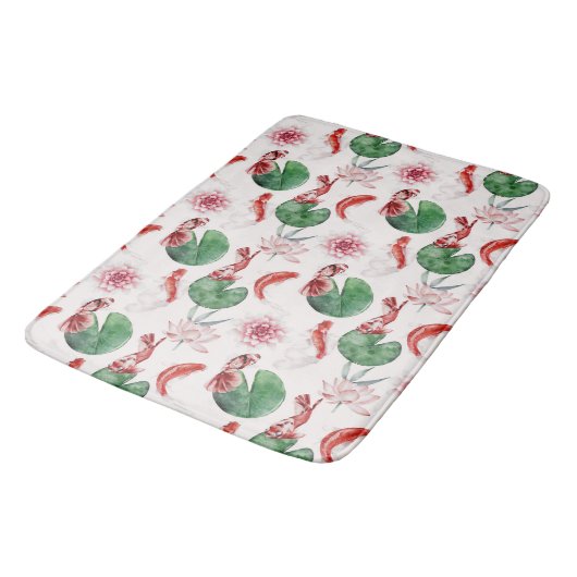 Japanische Wasserfarbe Kunst Koi Fisch Lotus Lily  Badematte (Schrägansicht)