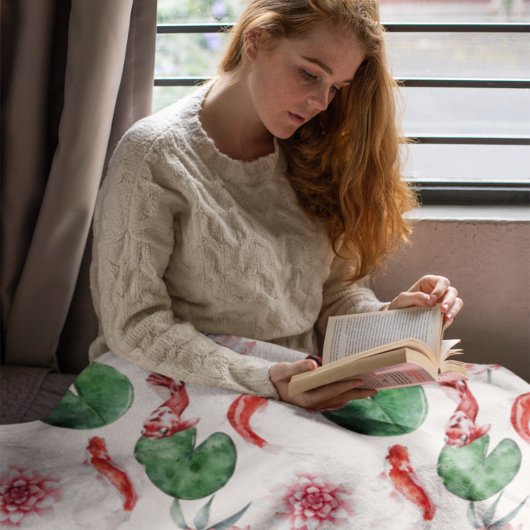 Japanische Wasserfarbe Kunst Koi Fisch Lotus Lily Fleecedecke