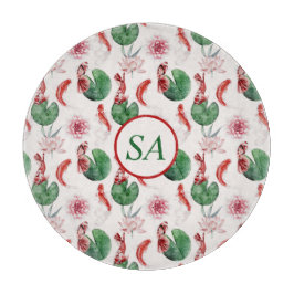 Japanische Wasserfarbe Kunst Koi Fisch Lotus Lily  Schneidebrett