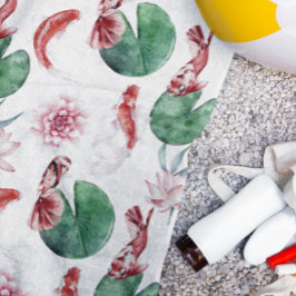 Japanische Wasserfarbe Kunst Koi Fisch Lotus Lily  Strandtuch