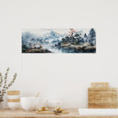 Japanische Wasserfarbe Landschaft Berg See Poster (Küche)