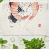 Japanische Wasserfarben-Garnelen Kunst mit Kalligr Geschirrtuch (Gefaltet)