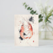 Japanische Wasserfarben-Garnelen Kunst mit Kalligr Postkarte (Stehend Vorderseite)