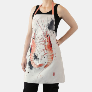 Japanische Wasserfarben-Garnelen Kunst mit Kalligr Schürze