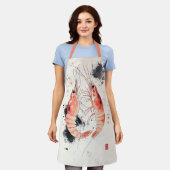 Japanische Wasserfarben-Garnelen Kunst mit Kalligr Schürze (Getragen)