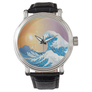 Japanische Wave Art Sunset Ocean Armbanduhr