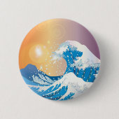 Japanische Wave Art Sunset Ocean Button (Vorderseite)