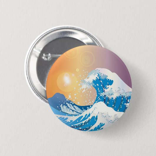Japanische Wave Art Sunset Ocean Button (Vorne & Hinten)
