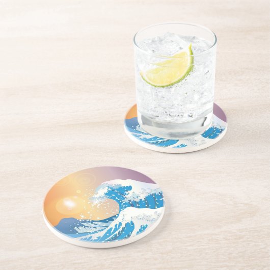 Japanische Wave Art Sunset Ocean Getränkeuntersetzer (Seite)