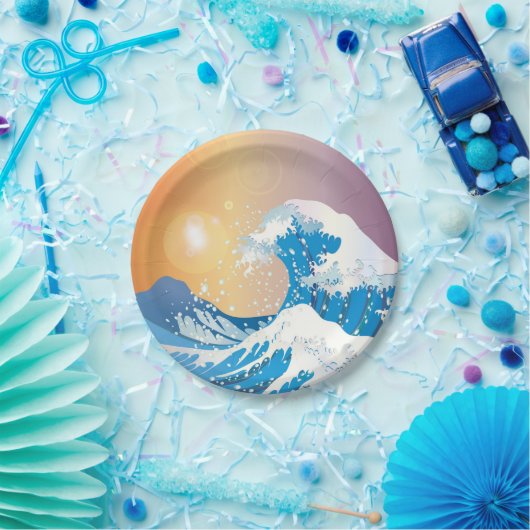 Japanische Wave Art Sunset Ocean Pappteller (Party)