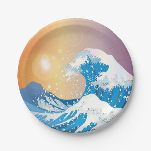 Japanische Wave Art Sunset Ocean Pappteller
