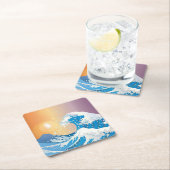 Japanische Wave Art Sunset Ocean Rechteckiger Pappuntersetzer (Vor Ort)