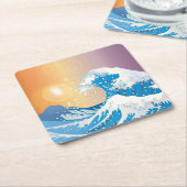 Japanische Wave Art Sunset Ocean Rechteckiger Pappuntersetzer (angewinkelt)
