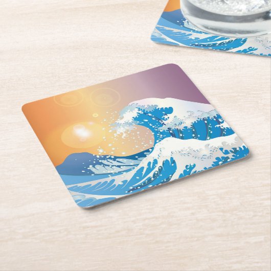 Japanische Wave Art Sunset Ocean Rechteckiger Pappuntersetzer (angewinkelt)
