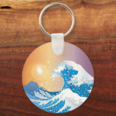 Japanische Wave Art Sunset Ocean Schlüsselanhänger (Rückseite)