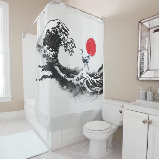 Japanische Wave , Heron, minimale Malkunst Duschvorhang (Beispiel)