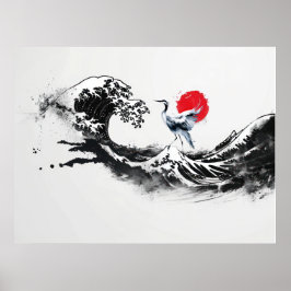 Japanische Wave , Heron, minimale Malkunst Poster