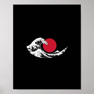 Japanische Wave Restaurant Logo Red Circle Black Poster