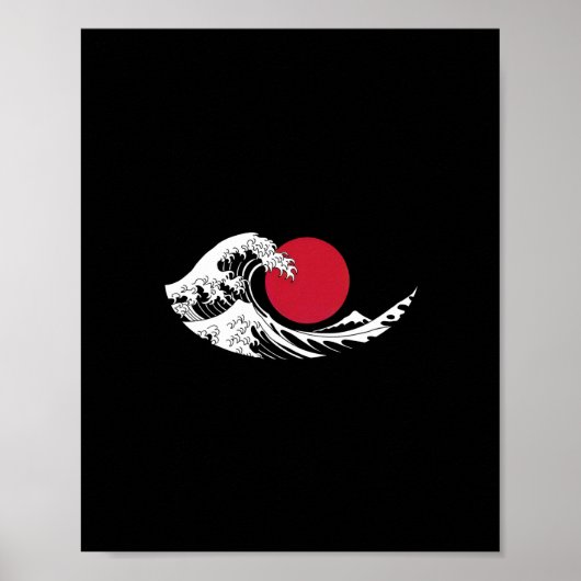Japanische Wave Restaurant Logo Red Circle Black Poster (Vorne)