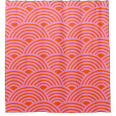 Japanische Wave Seigaiha Muster Preppy Orange Pink Duschvorhang (Vorderseite)