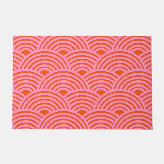 Japanische Wave Seigaiha Muster Preppy Orange Pink Fußmatte (Vorderseite)