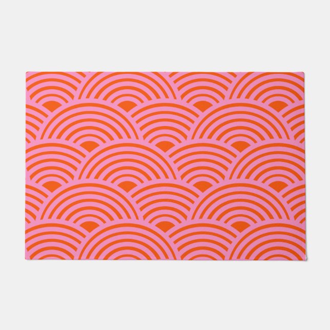 Japanische Wave Seigaiha Muster Preppy Orange Pink Fußmatte (Vorderseite)