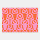 Japanische Wave Seigaiha Muster Preppy Orange Pink Geschenkpapier Set (Vorderseite 2)