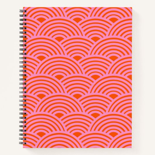 Japanische Wave Seigaiha Muster Preppy Orange Pink Notizblock (Vorderseite)