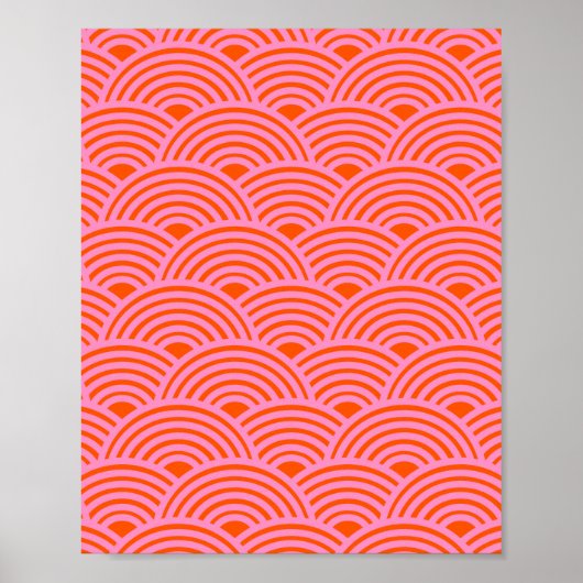 Japanische Wave Seigaiha Muster Preppy Orange Pink Poster (Vorne)