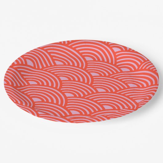 Japanische Wave Seigaiha Pattern Rosa Pappteller (Schrägansicht)
