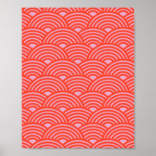Japanische Wave Seigaiha Pattern Rosa Poster