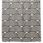 japanische Wave Seigaiha Schwarz und Creme Weiß Duschvorhang (Vorderseite)