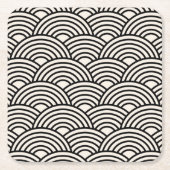 japanische Wave Seigaiha Schwarz und Creme Weiß Rechteckiger Pappuntersetzer (Vorderseite)