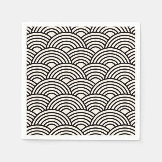 japanische Wave Seigaiha Schwarz und Creme Weiß Serviette (Vorderseite)