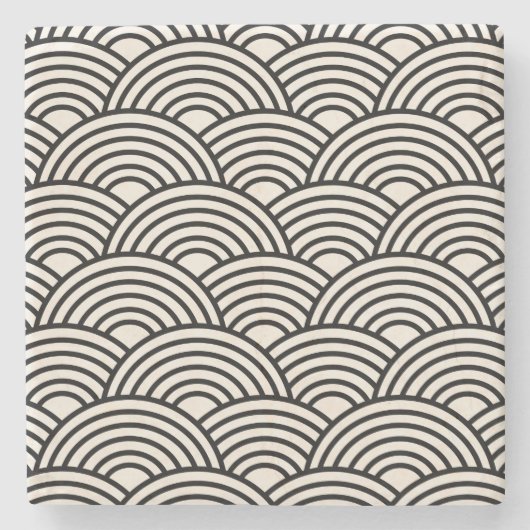 japanische Wave Seigaiha Schwarz und Creme Weiß Steinuntersetzer (Vorderseite)